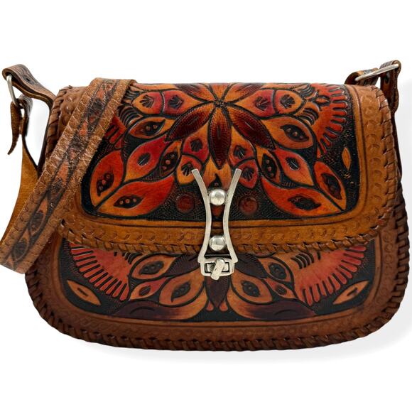1970´s designer floral tooled leather cowgirl handbag...